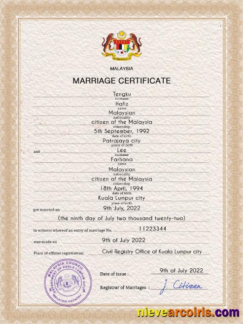 Malaysia marriage certificate
